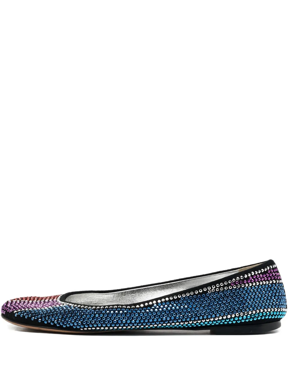 pre-owned crystal-embellished striped ballet flats