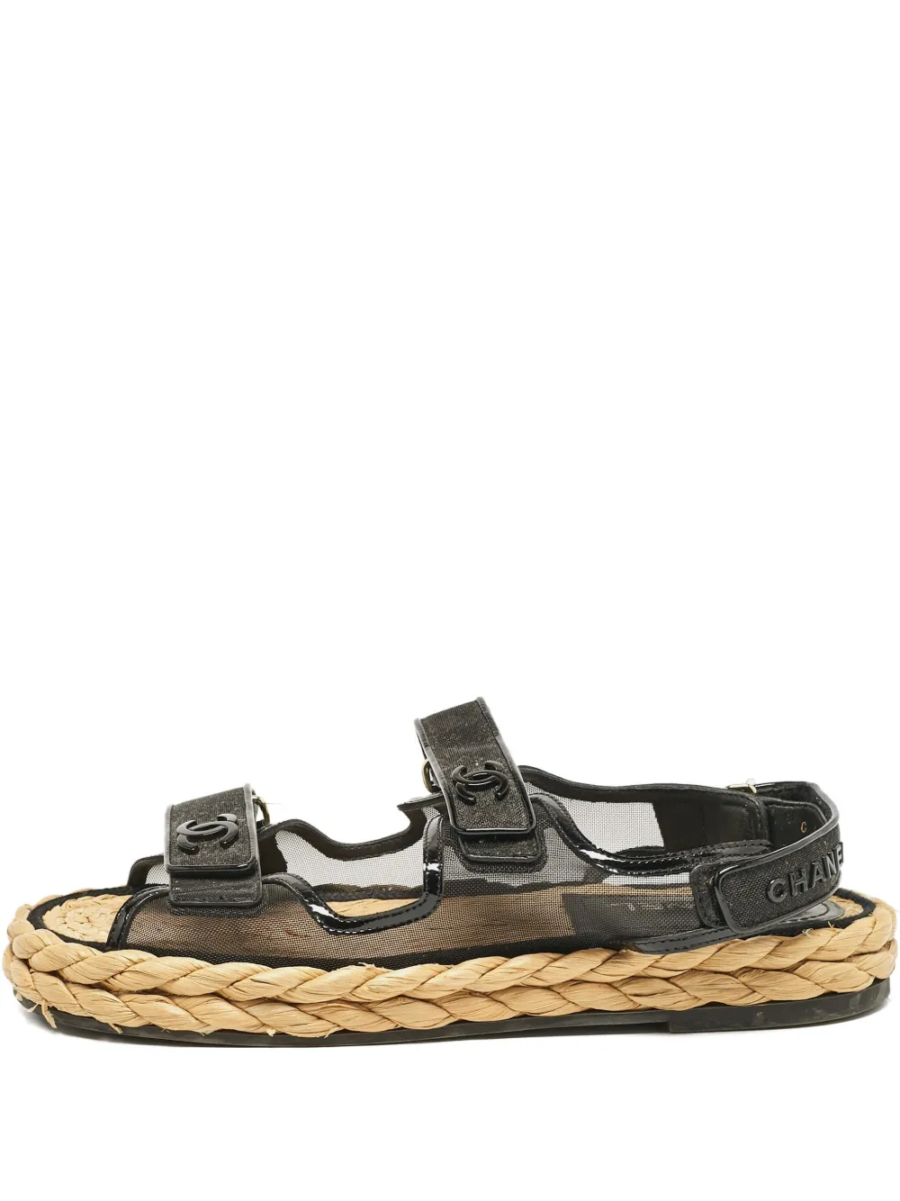 CHANEL Pre-Owned mesh-panelled flat sandals | Black | Image 1