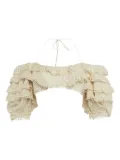 ZIMMERMANN pre-owned ruffled off-shoulder crop top - Neutrals