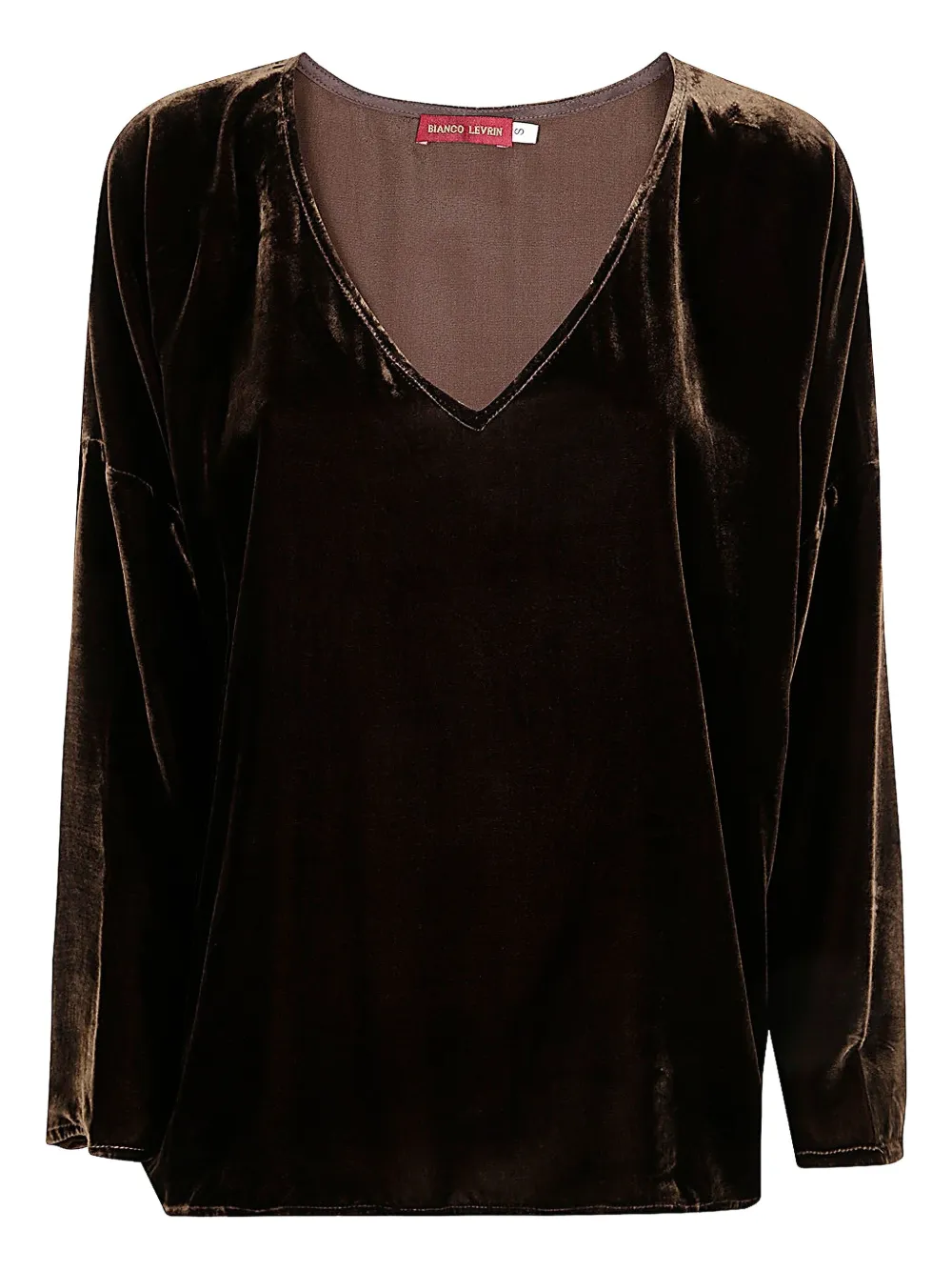 Bianco Levrin velvet V-neck top | Brown | Image 1