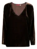 Bianco Levrin velvet V-neck top - Brown