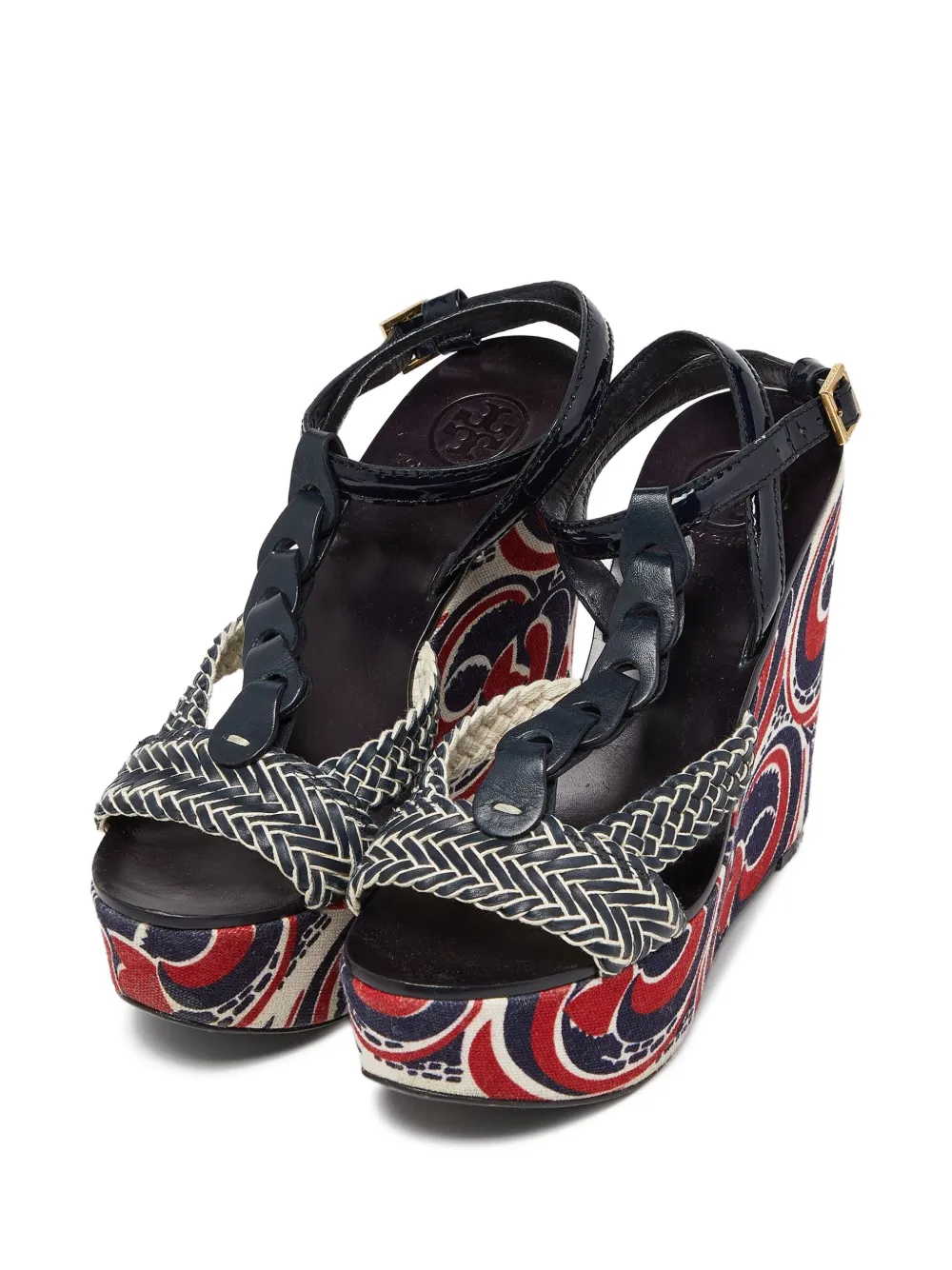 Tory Burch Pre-owned sandalen met gevlochten bandje en sleehak - Blauw