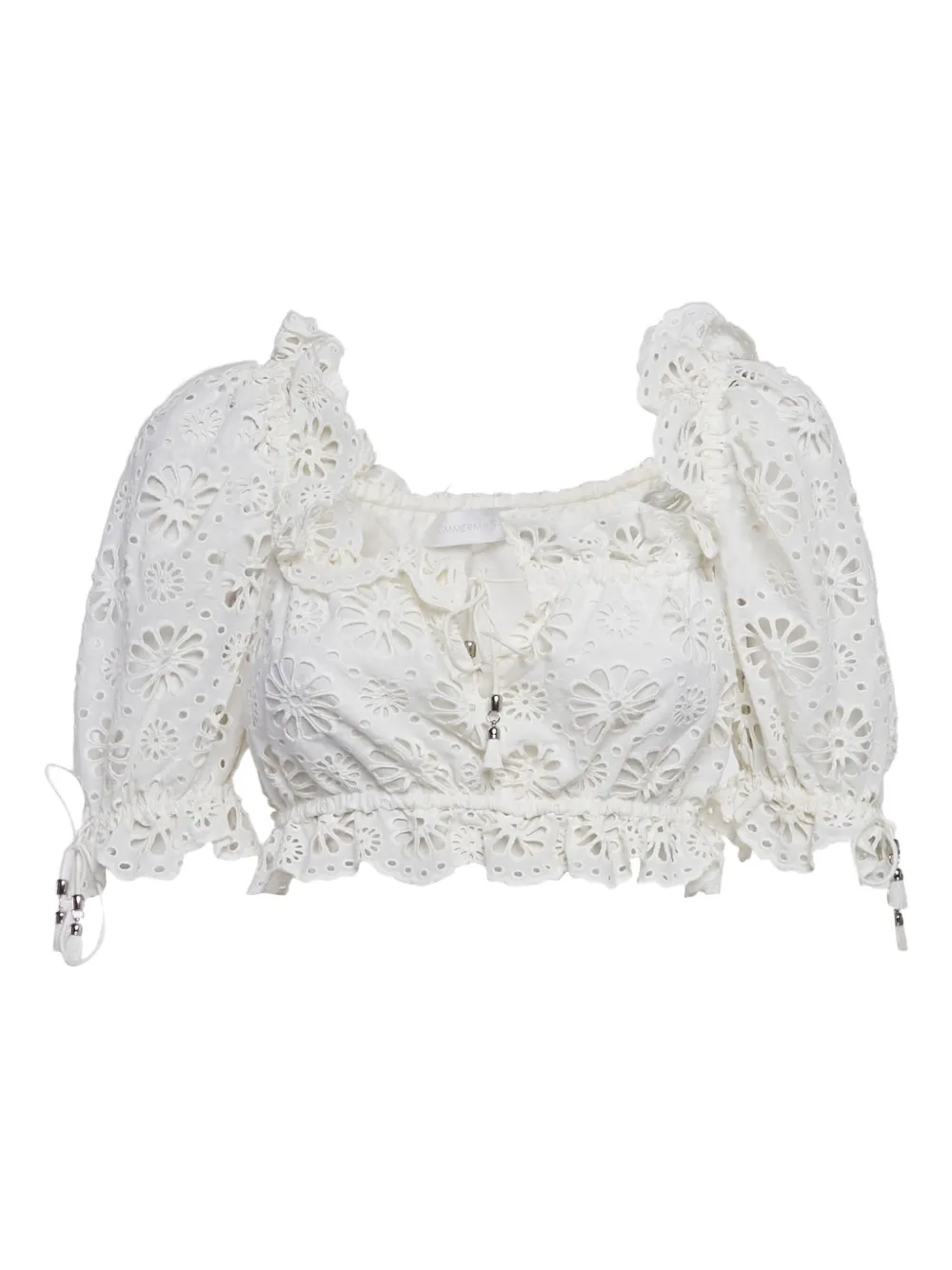 Pre-owned Zimmermann  Lulu Broderie-anglaise Puff-sleeve Top