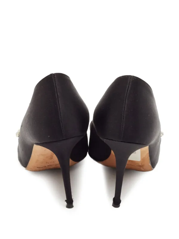 【美品】Manolo Blahnik ビジュー付きブラックパンプス MANOLO BLAHNIK マノロブラニク パンプス HANGISI FMC SATIN 070