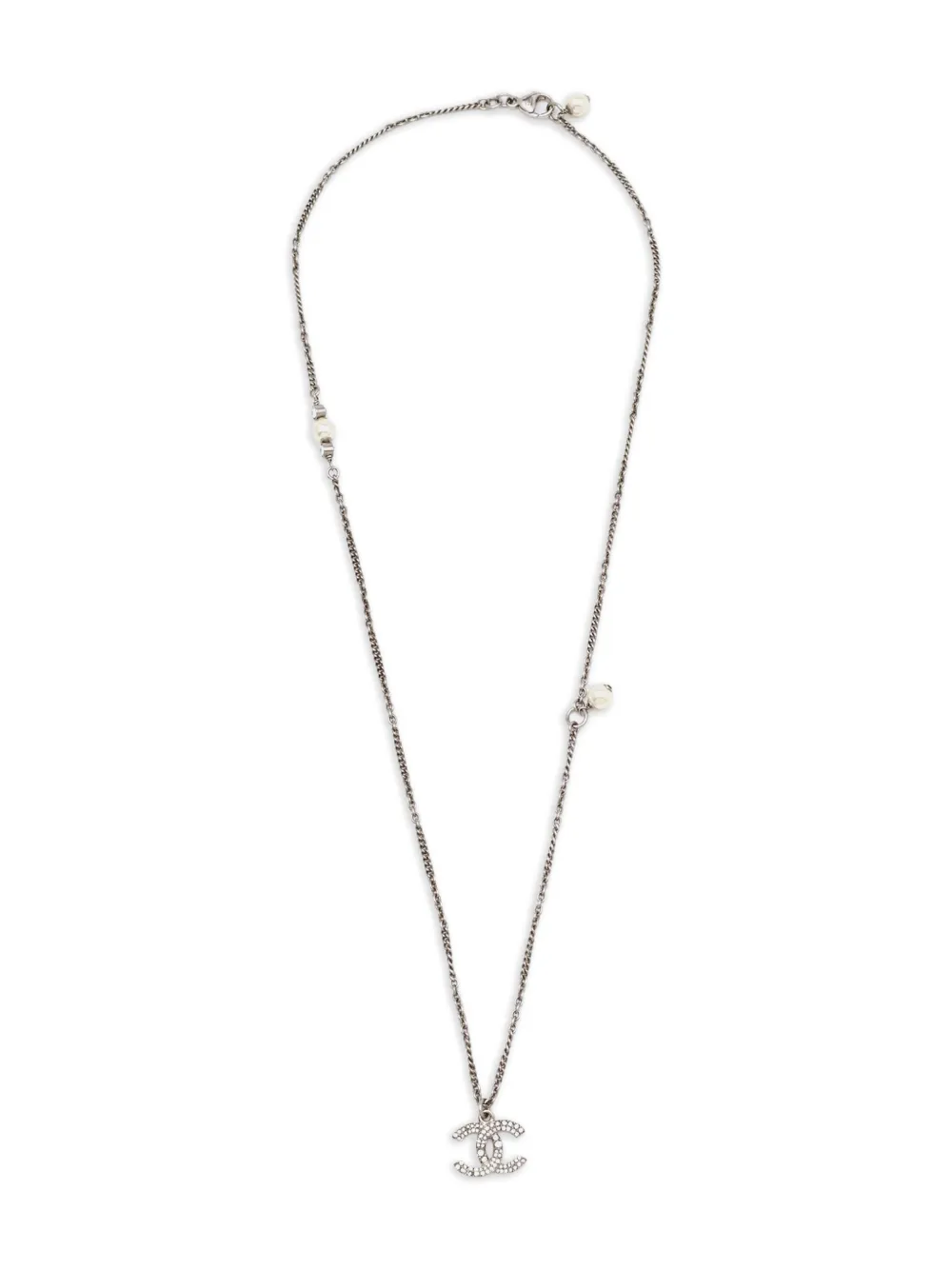 CHANEL Pre-Owned Interlocking CC logo-charm chain necklace | Silver | Image 1