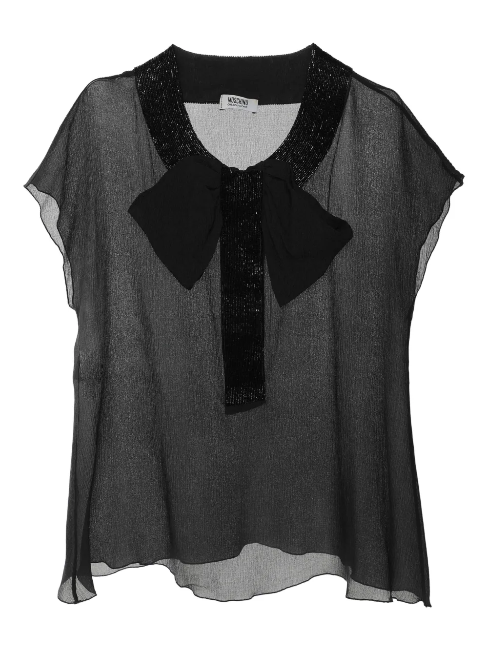 bead-collar sheer blouse
