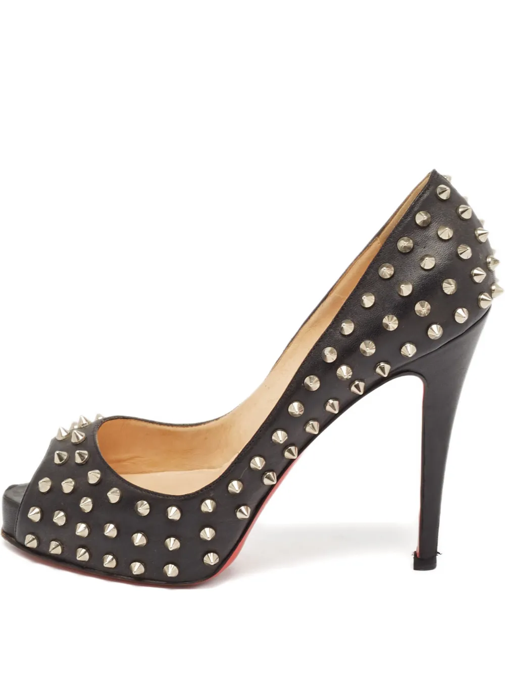 Pre-owned Christian Louboutin Studded Peep-toe Pumps