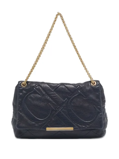 Carolina Herrera Vintage logo-embossed leather shoulder bag