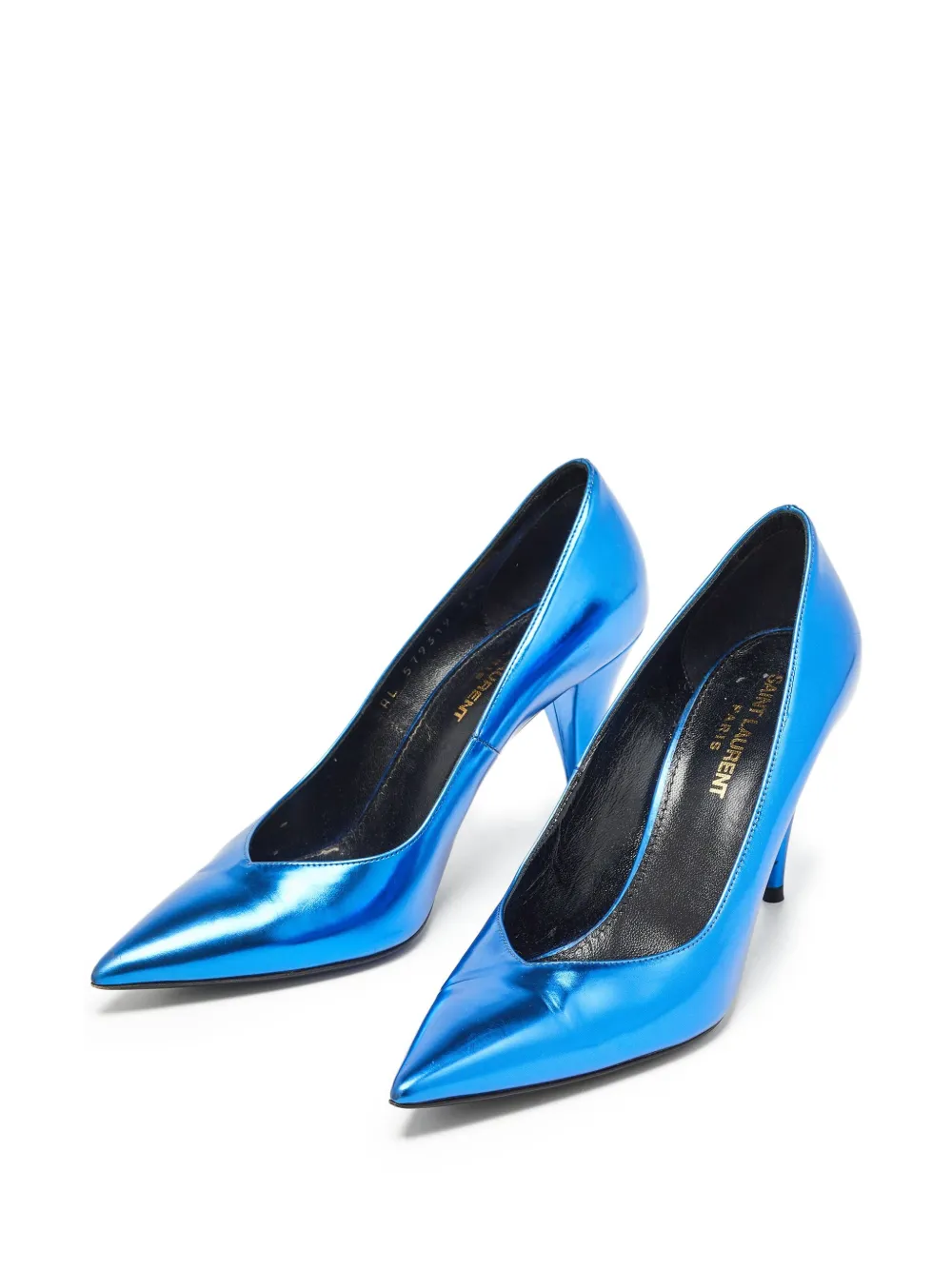 Saint Laurent Pre-Owned 90 mm metallic leren pumps - Blauw