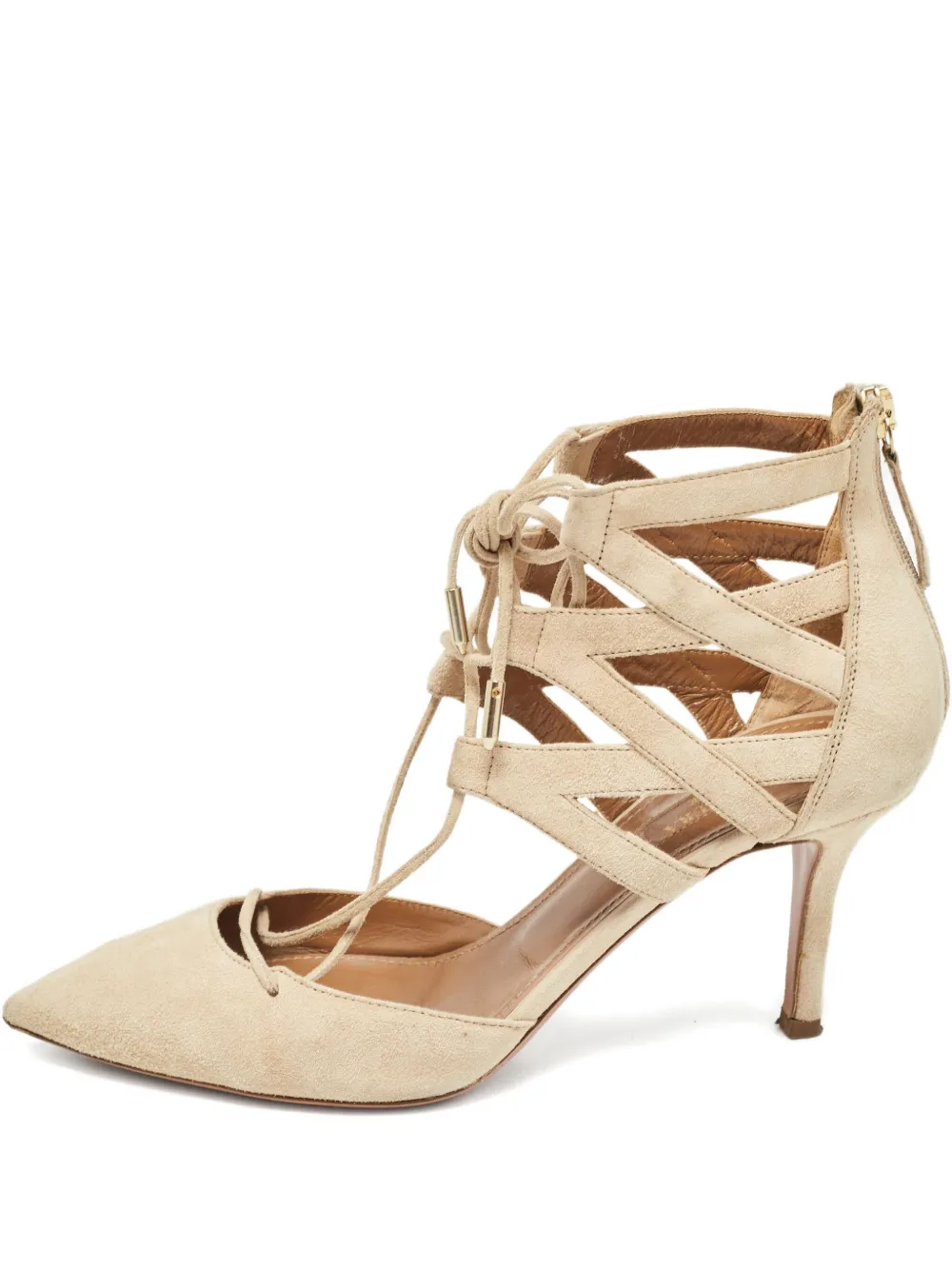 Aquazzura pre-owned 75mm lace-up cut-out pumps | Neutrals | Image 1