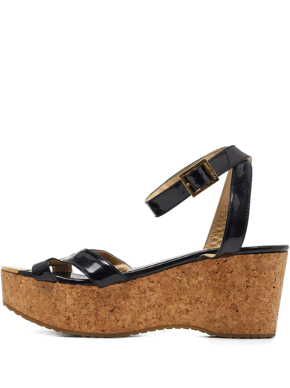 Pre-owned Jimmy Choo 70mm Patent Wedge Sandals