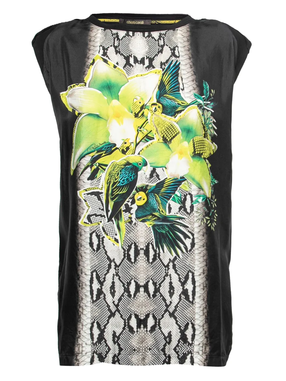 floral parrot-print sleeveless top