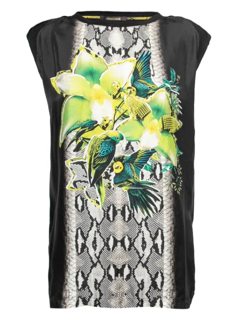 Roberto Cavalli Vintage top sin mangas con estampado floral y de loro