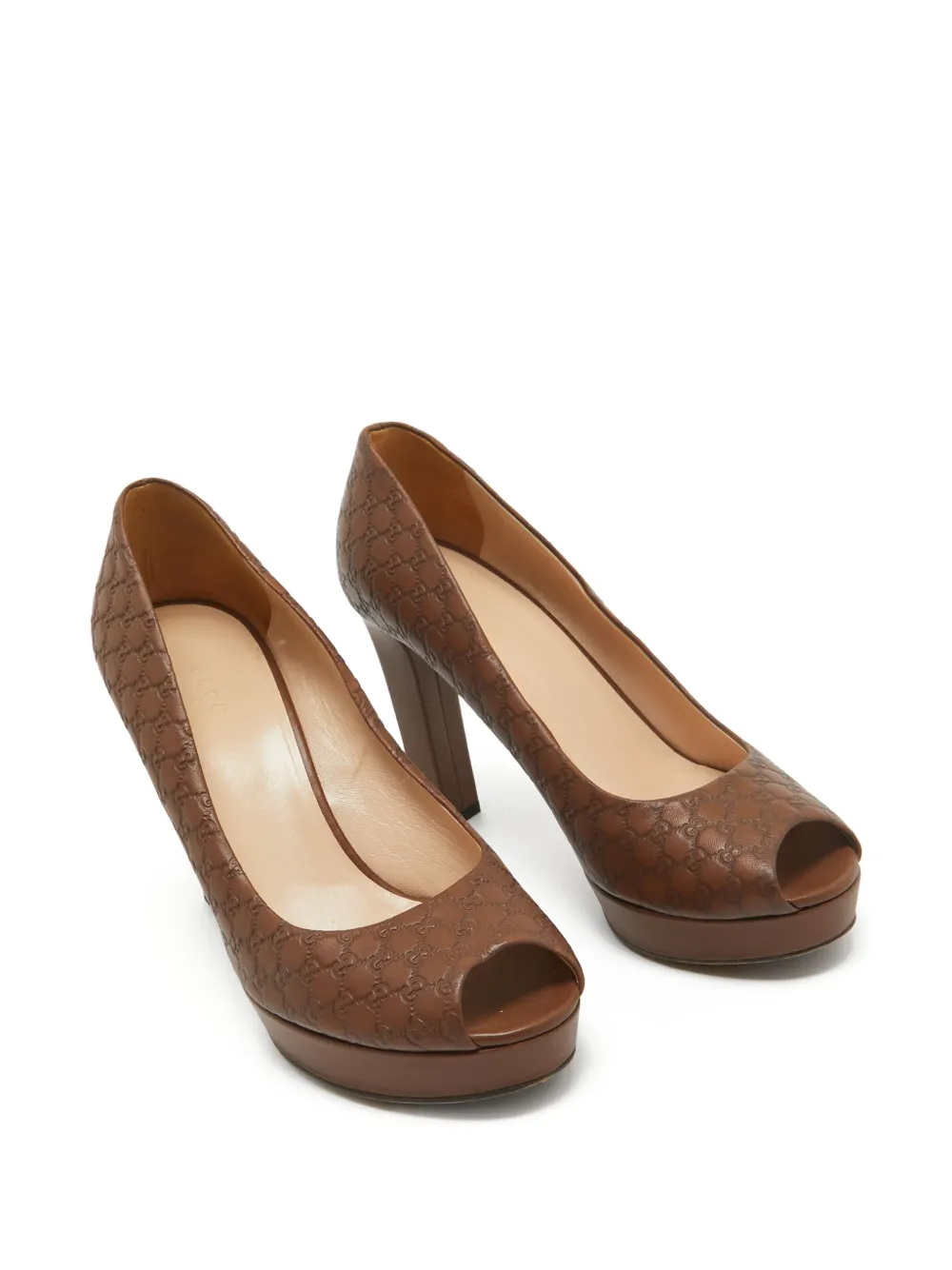 Gucci Pre-Owned 105 mm pumps met GG-reliëf - Bruin