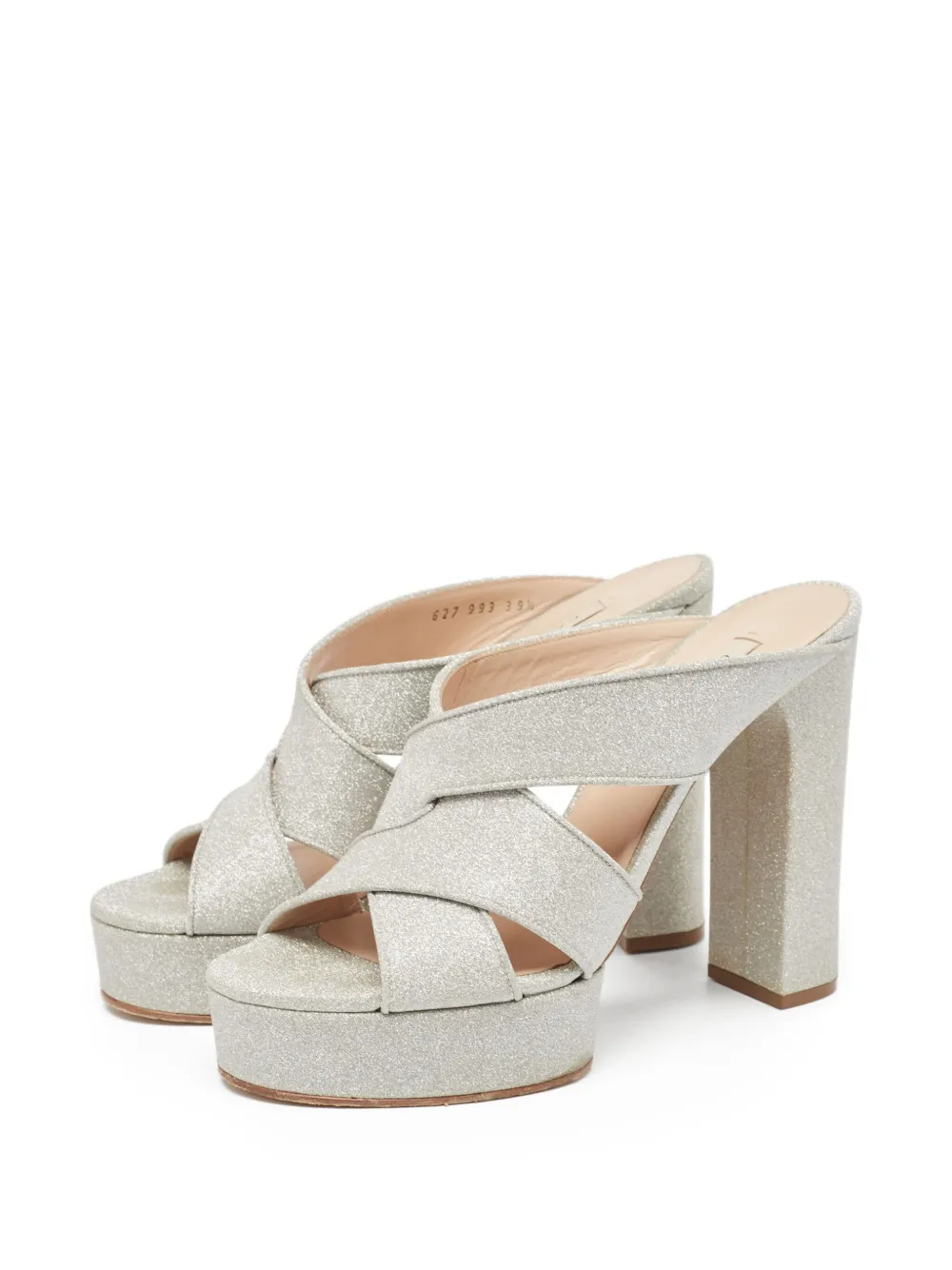 Casadei Vintage 120 mm Glitter sandalen met plateauzool - Zilver