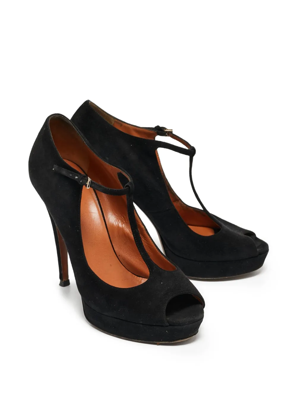 Gucci Pre-Owned 135 mm suède pumps met plateauzool met T-bandje - Zwart