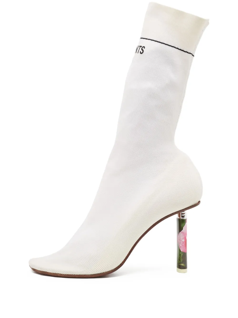 pre-owned knit rose heel ankle boots