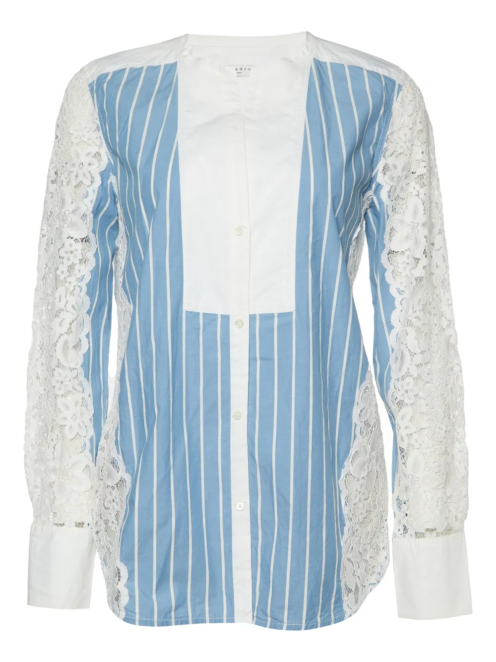 SANDRO camisa de archivo a rayas con panel de encaje | azul | Image 1
