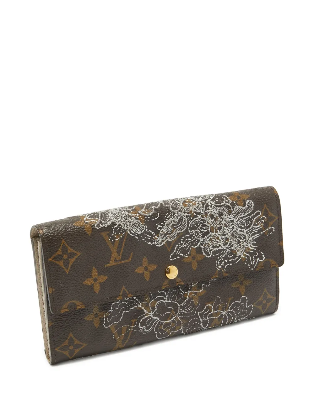 Pre-owned Louis Vuitton Floral-embroidered Continental Wallet