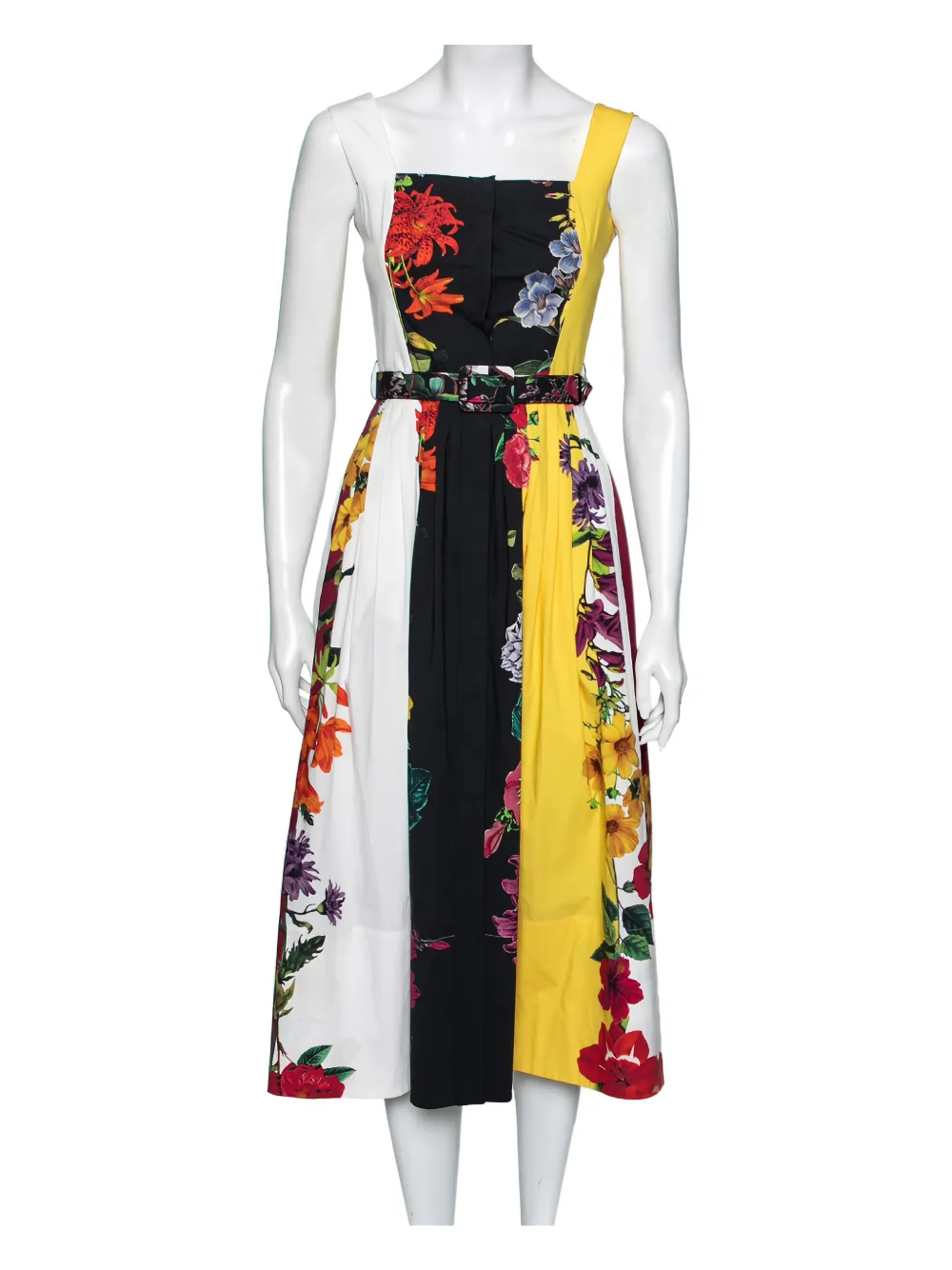 Oscar de la Renta Pre-Owned Abito a fiori plissettato - Nero