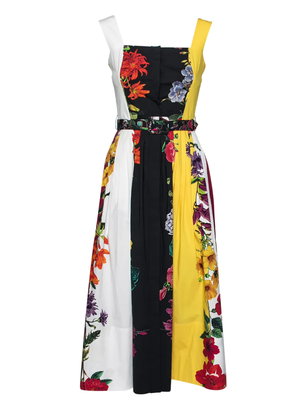Oscar de la Renta Pre-Owned フローラル プリーツドレス - ブラック Oscar de la Renta Pre-Owned フローラル プリーツドレス - ブラック