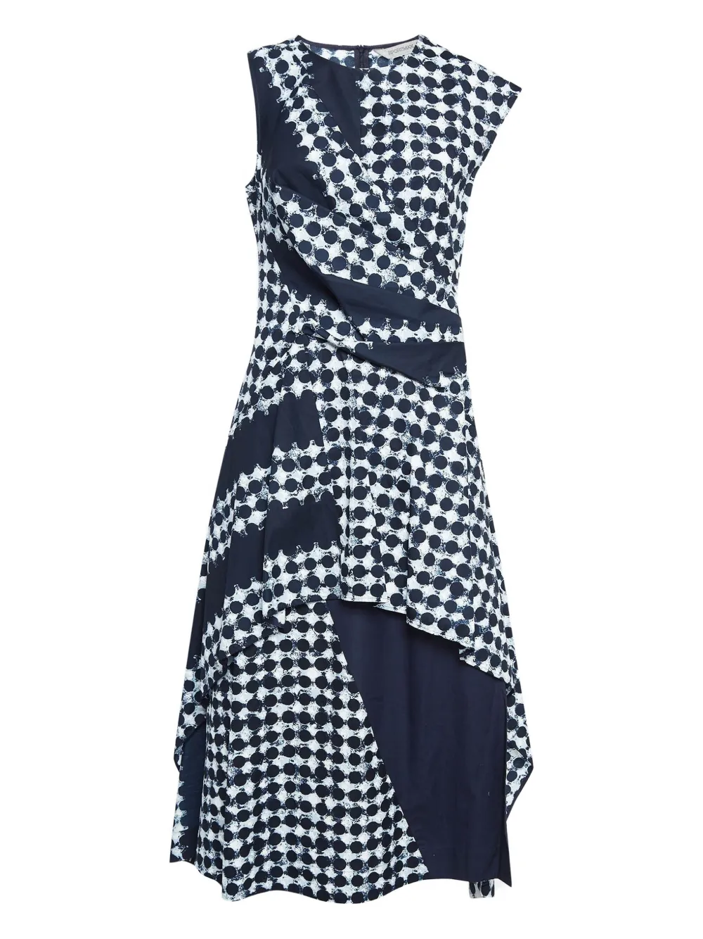asymmetric dot-print dress