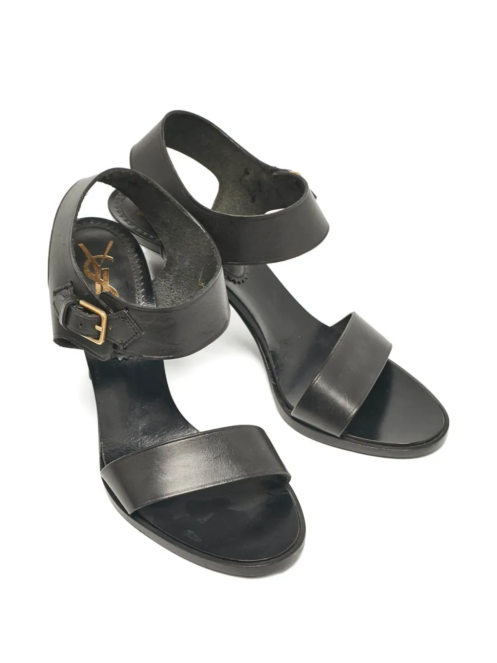 Saint Laurent Pre-Owned 80 mm leren sandalen met gesp - Zwart