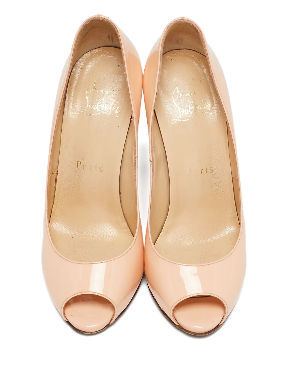 Pre-owned Christian Louboutin 110mm Flo Peep-toe Pumps In Neutral