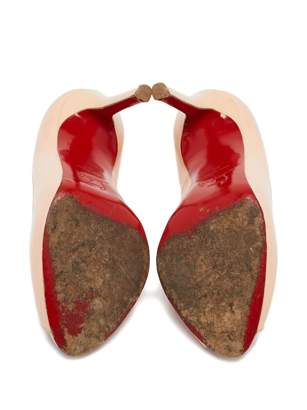 Pre-owned Christian Louboutin 110mm Flo Peep-toe Pumps In Neutral