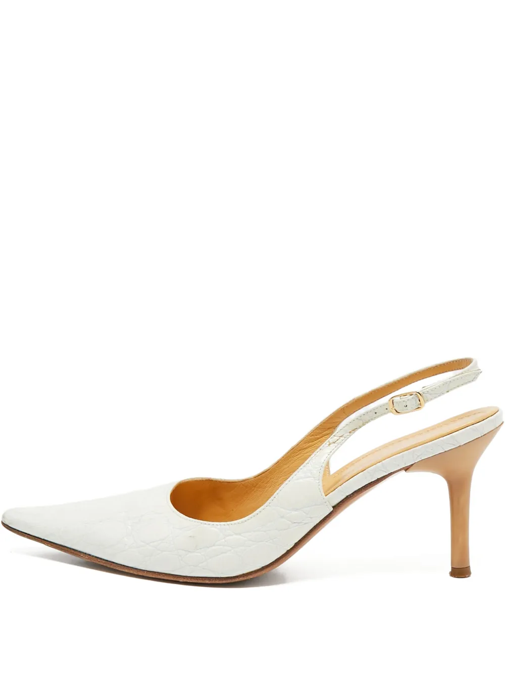 Casadei Vintage Pre-Owned 80mm quilted leather slingback pumps | White | Image 1