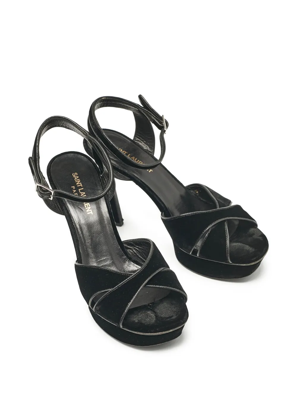 Saint Laurent Pre-Owned 110mm fluwelen sandalen met plateauzool - Zwart
