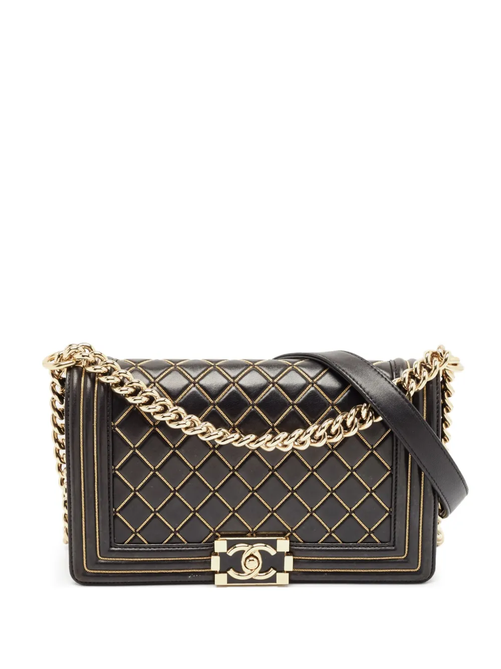 CHANEL Pre-Owned シェブロン ボーイ フラップ ショルダーバッグ - ブラック CHANEL Pre-Owned シェブロン ボーイ フラップ ショルダーバッグ - ブラック