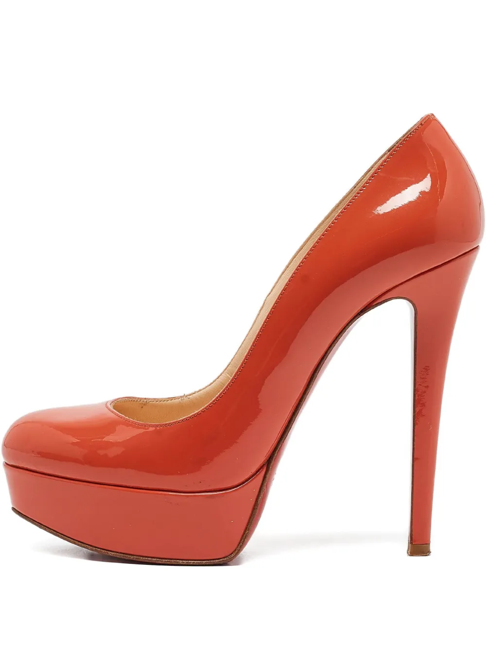 Pre-owned Christian Louboutin Patent Leather Platform Pumps In Orange