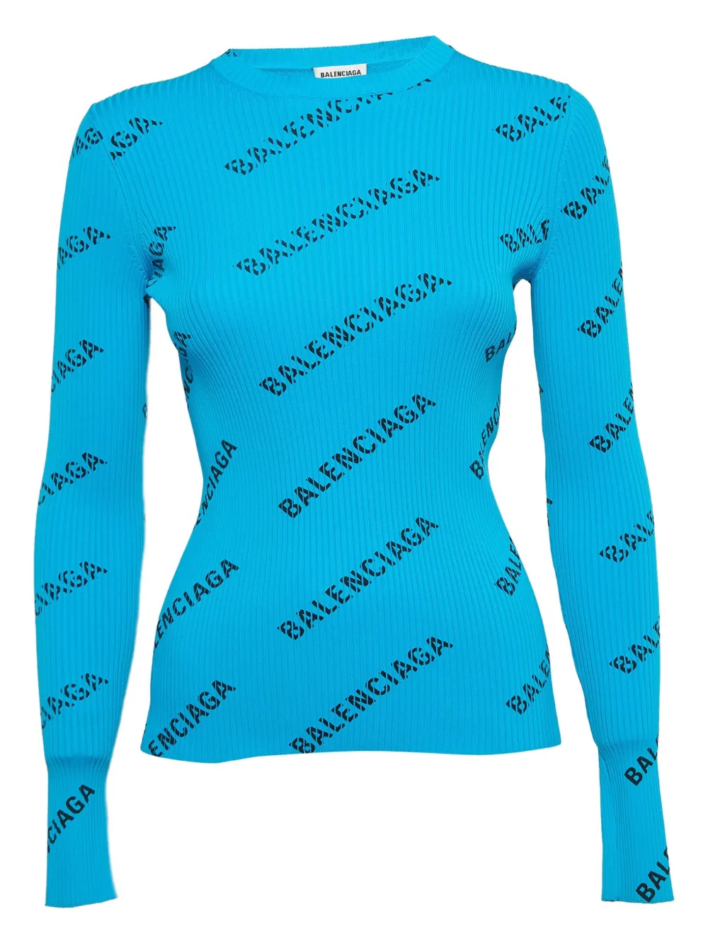 Balenciaga Pre-Owned logo-print ribbed T-shrit | Blue | Image 1