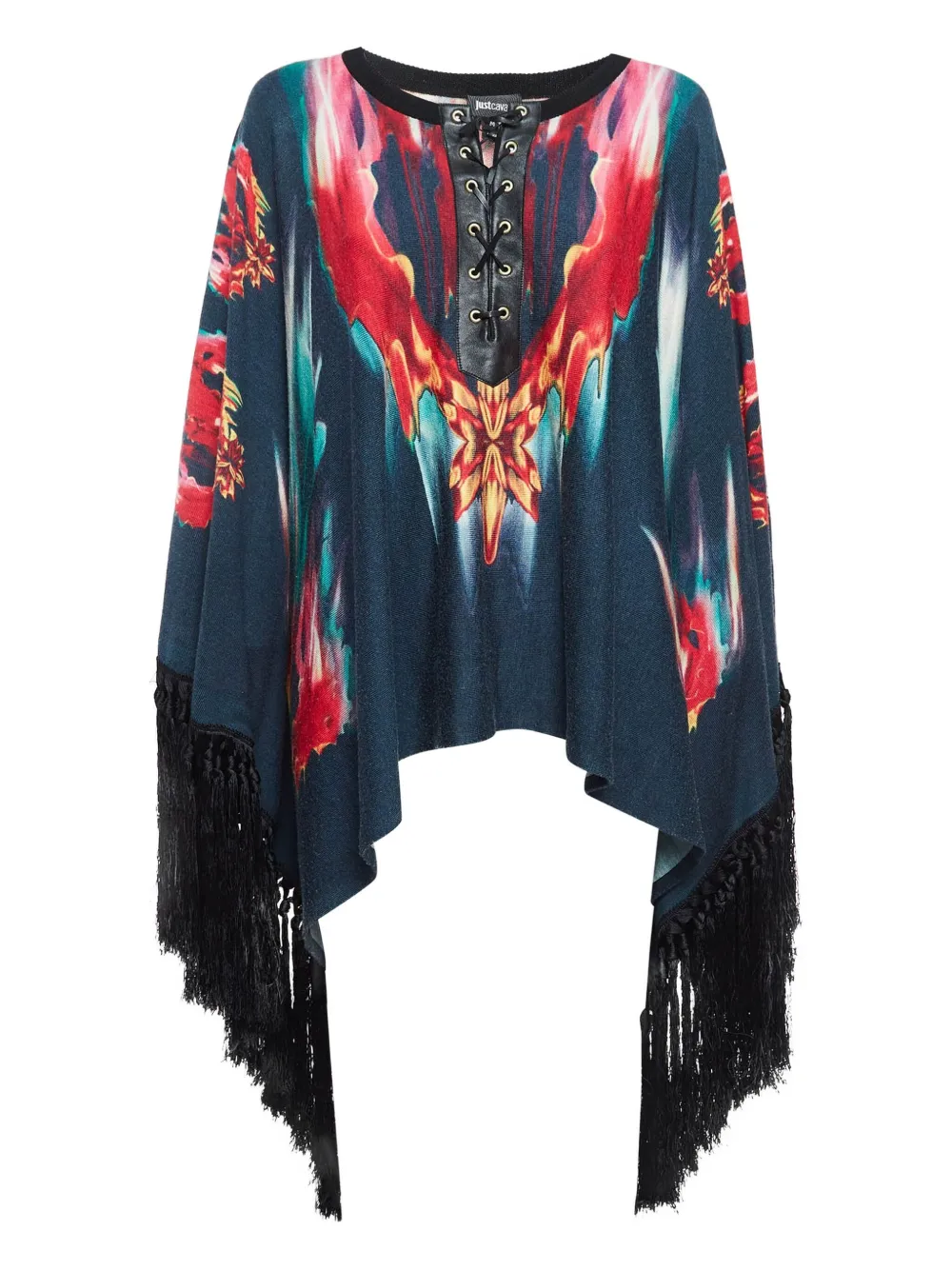 Just Cavalli Vintage lace fringe cape top - ブルー Just Cavalli Vintage lace fringe cape top - ブルー