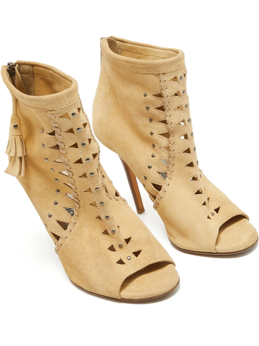 Jimmy Choo Pre-Owned tassel-detail cut out boots - ブラウン Jimmy Choo Pre-Owned tassel-detail cut out boots - ブラウン
