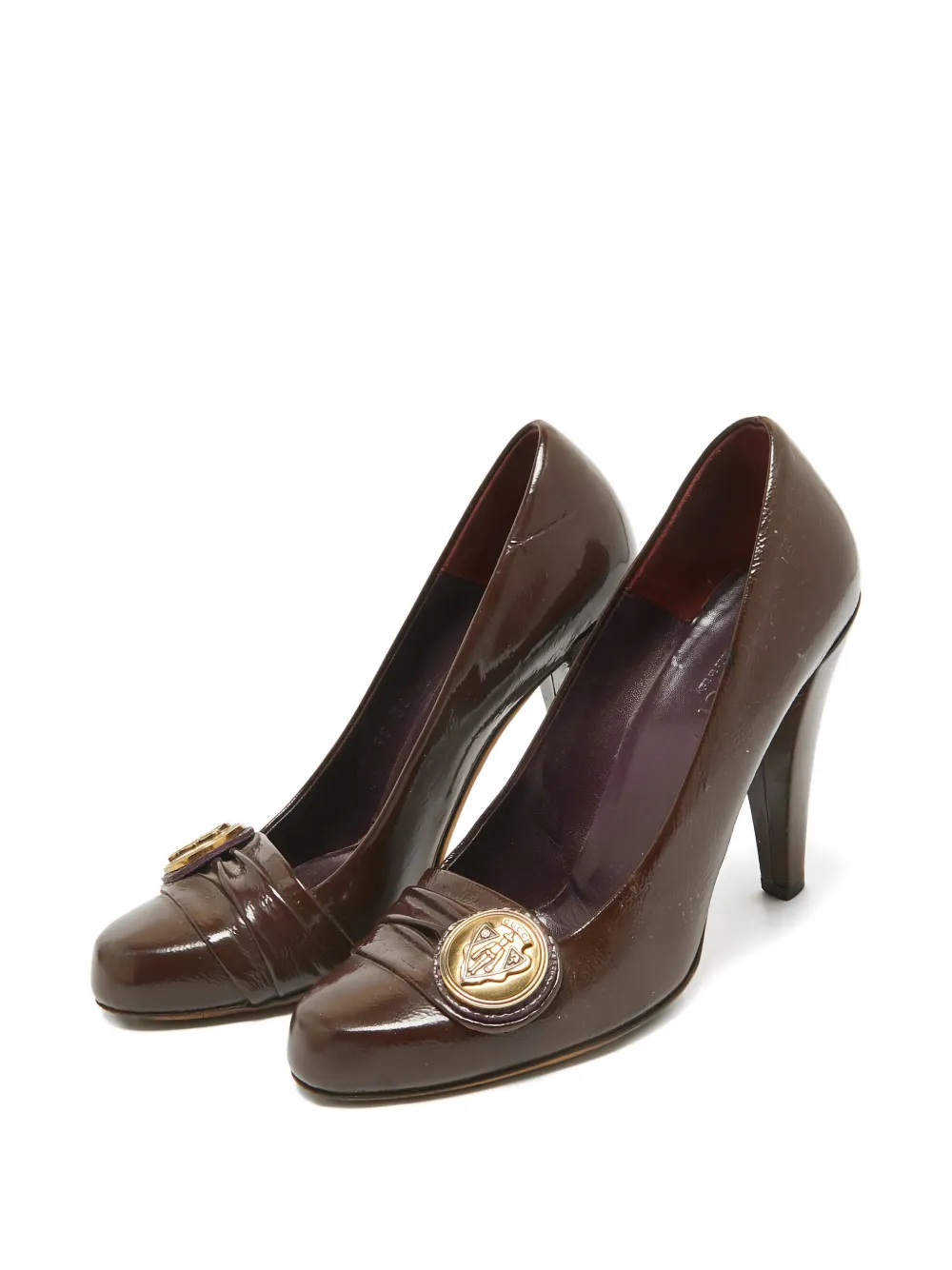 Gucci Pre-Owned 110 mm leren pumps met wapenschild-knoop - Bruin