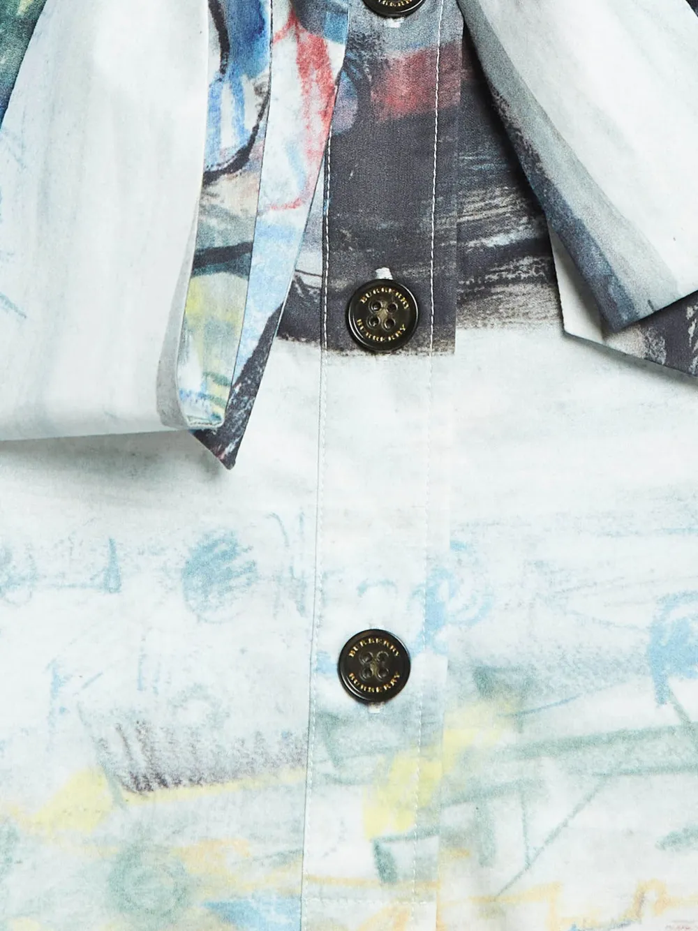 BURBERRY Pre-owned Abstract Print Tie-neck Shirt In Blue