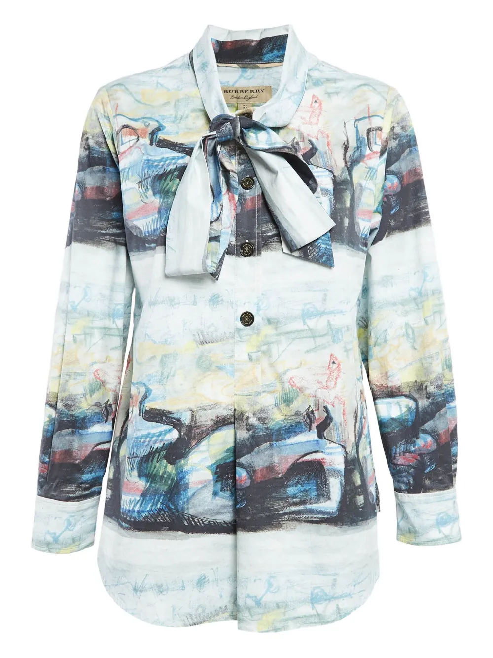 Click to view more detailed imagery on our partner's website Pre-owned Burberry Abstract Print Tie-neck Shirt In Blue