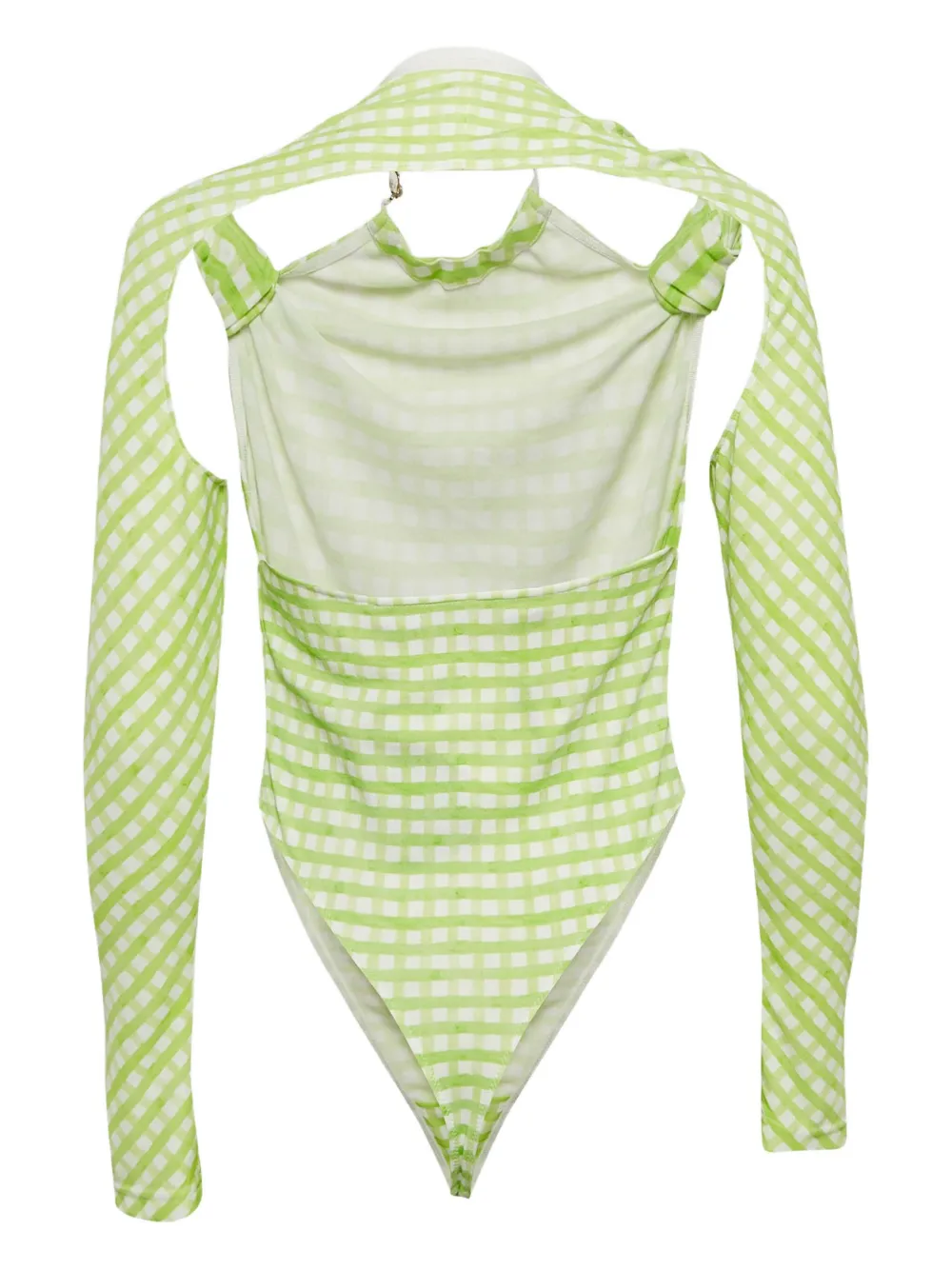 Pre-owned Jacquemus Nodi Check-print Knotted Bodysuit In Green
