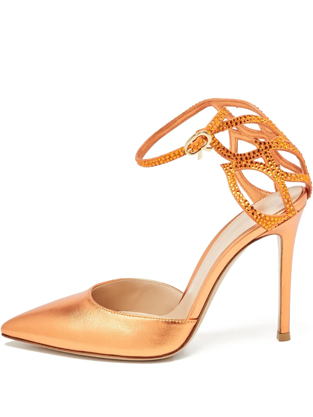 Pre-owned Gianvito Rossi  100mm Fleur Metallic-effect Pointed-toe Pumps