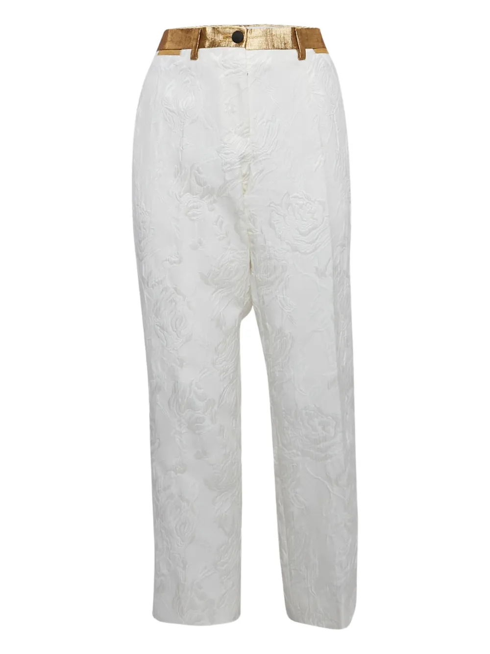 Pre-owned Dolce & Gabbana 2024 Rose-jacquard Trousers In White
