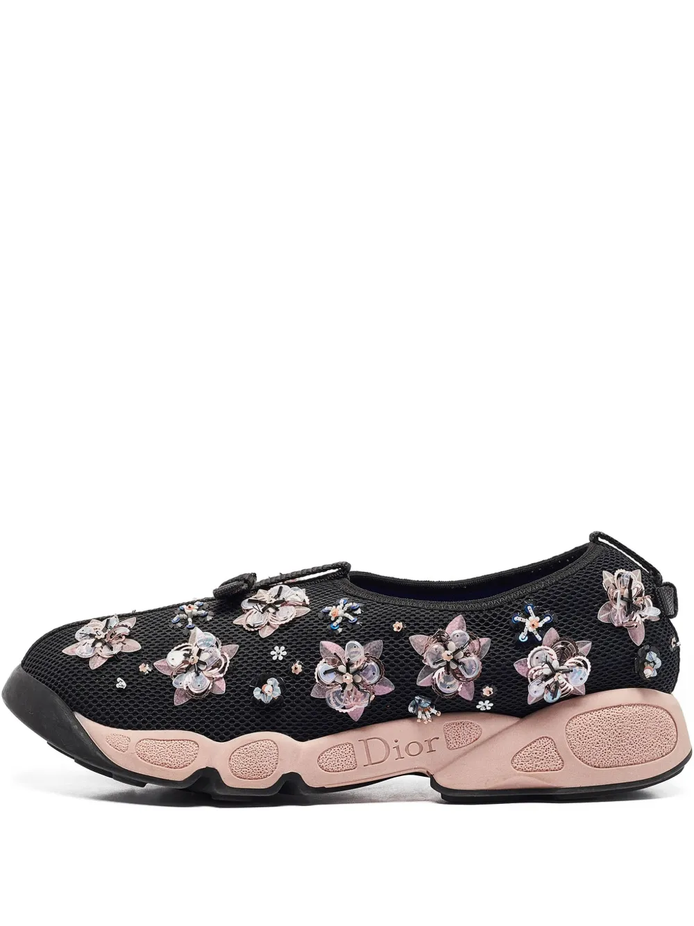 Christian Dior Pre-Owned 2014 flower-embellished mesh sneakers - ブラック Christian Dior Pre-Owned 2014 flower-embellished mesh sneakers - ブラック