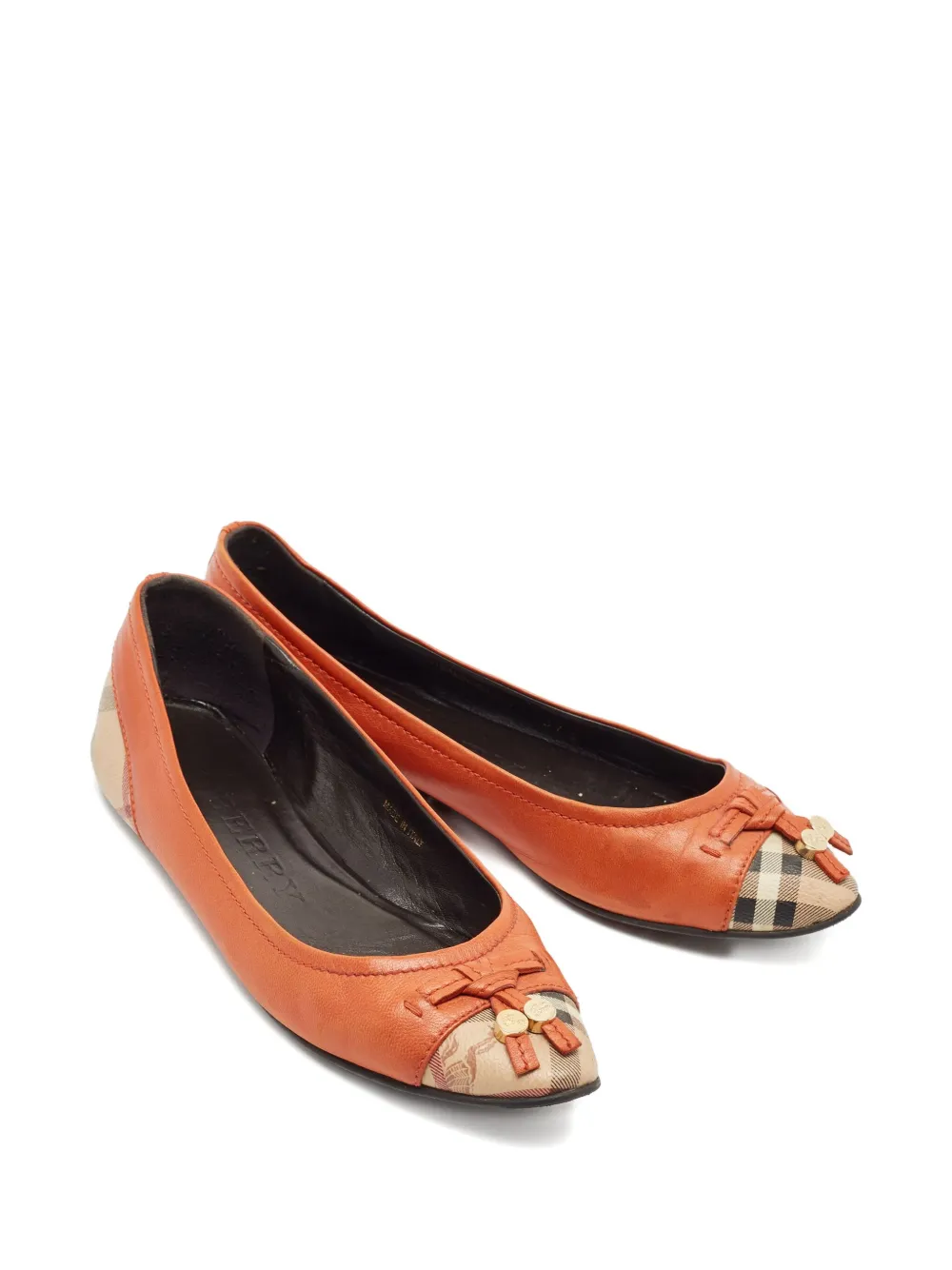Burberry Pre-Owned Geruite ballerina's met neus - Oranje