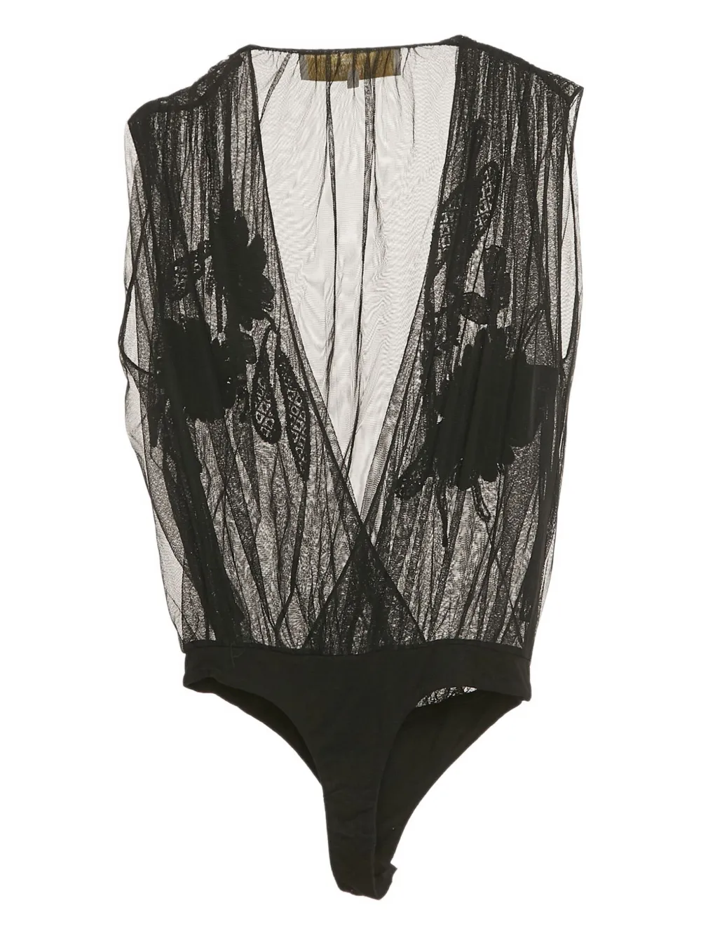 ELISABETTA FRANCHI Pre-owned Floral-embellished Bodysuit In Black