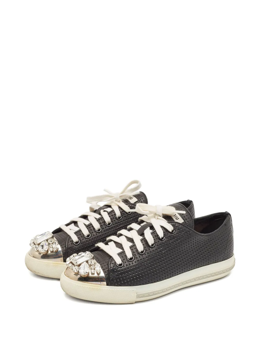 MIU MIU Pre-owned Crystal-embellished Sneakers In Black