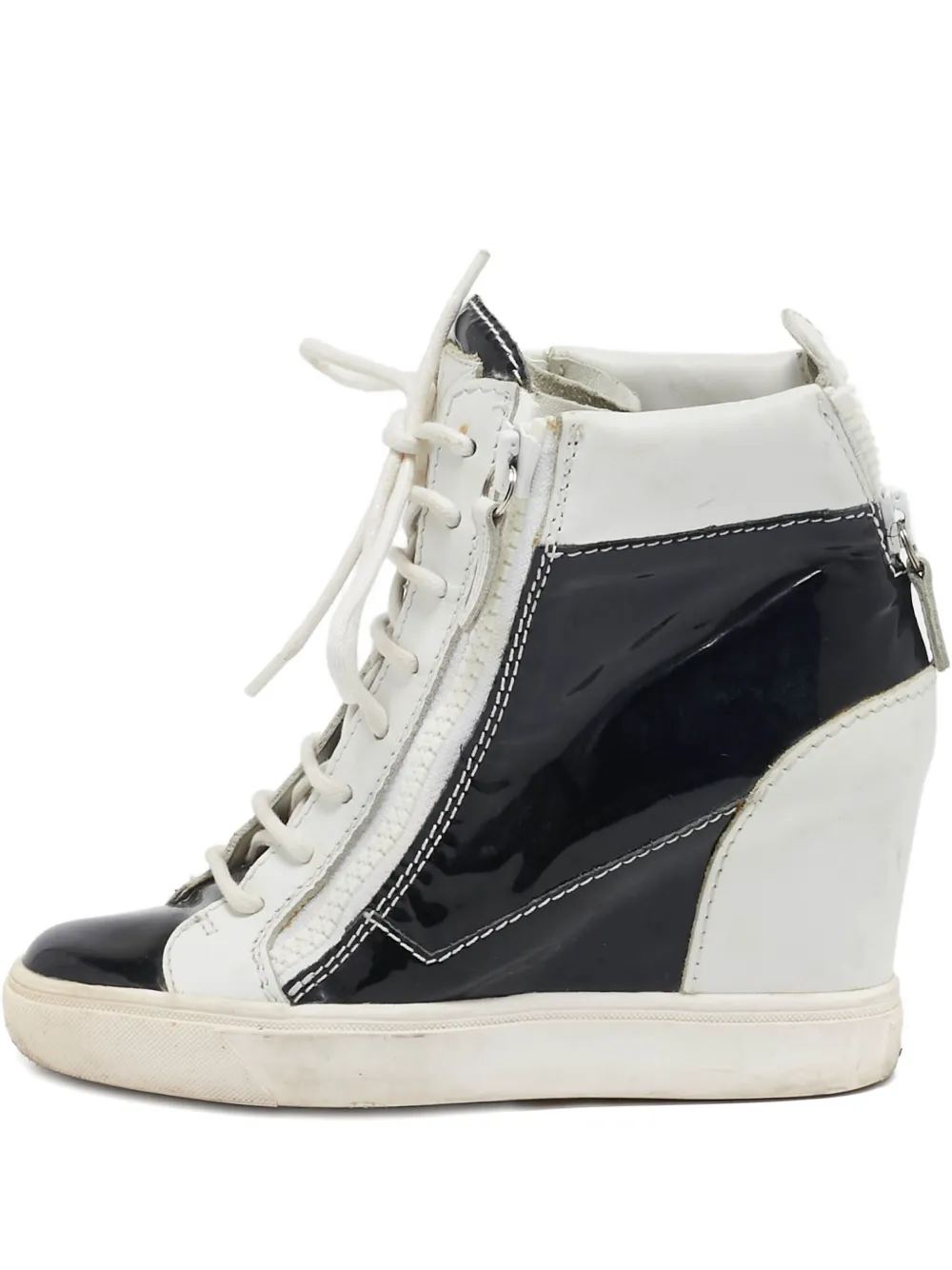 patent leather zip wedge sneakers
