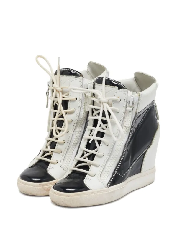 Giuseppe Zanotti Vintage Patent Leather Zip Wedge Sneakers Black