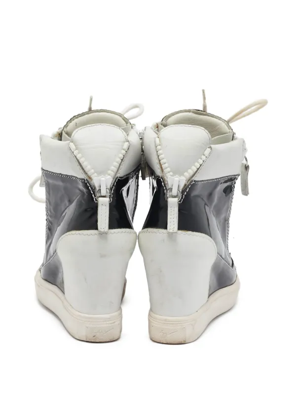 Giuseppe Zanotti Vintage Patent Leather Zip Wedge Sneakers | Black
