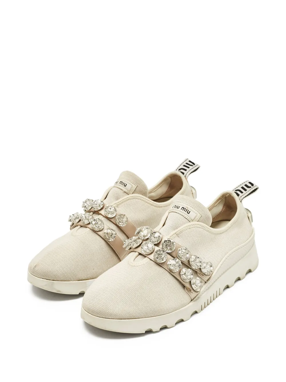 Miu Miu Pre-Owned Sneakers verfraaid met kristallen - Beige